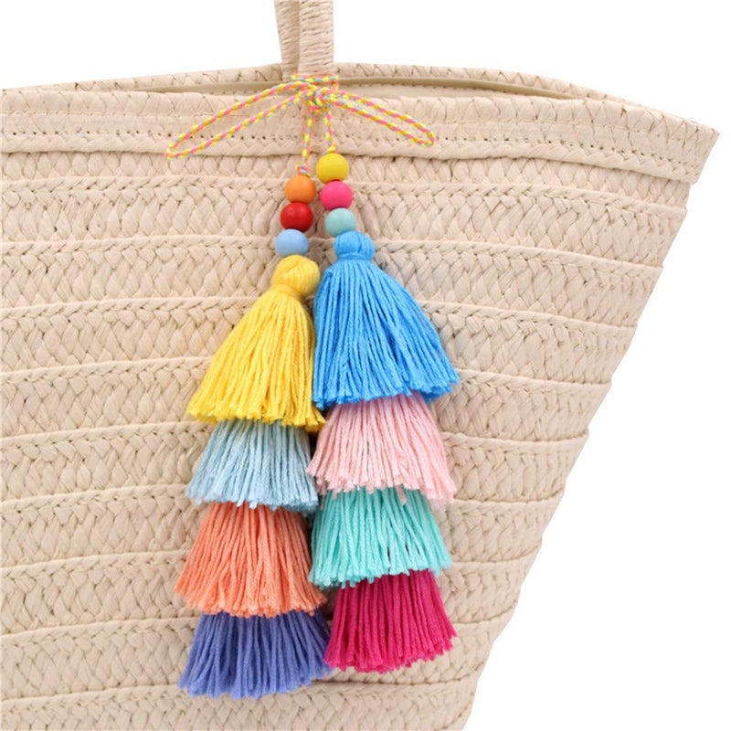 QTMY Colorful Tassel Bag Charm for Women,Layered Tassel Keychain Keyring Purse Handbag Decor Pendant (1) - Image 1